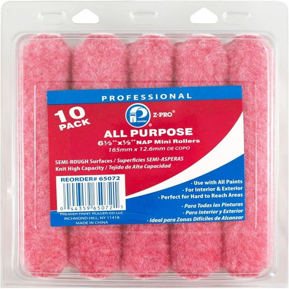 Premier 6-1/2" x 1/2" Nap All Purpose Mini Roller Cover, 10 pack, 65072