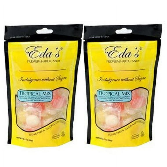 Eda's Premium Hard Candy Sugar Free 3.5 Oz. - Tropical Mix 10 Flavor [ 2 Pack ]