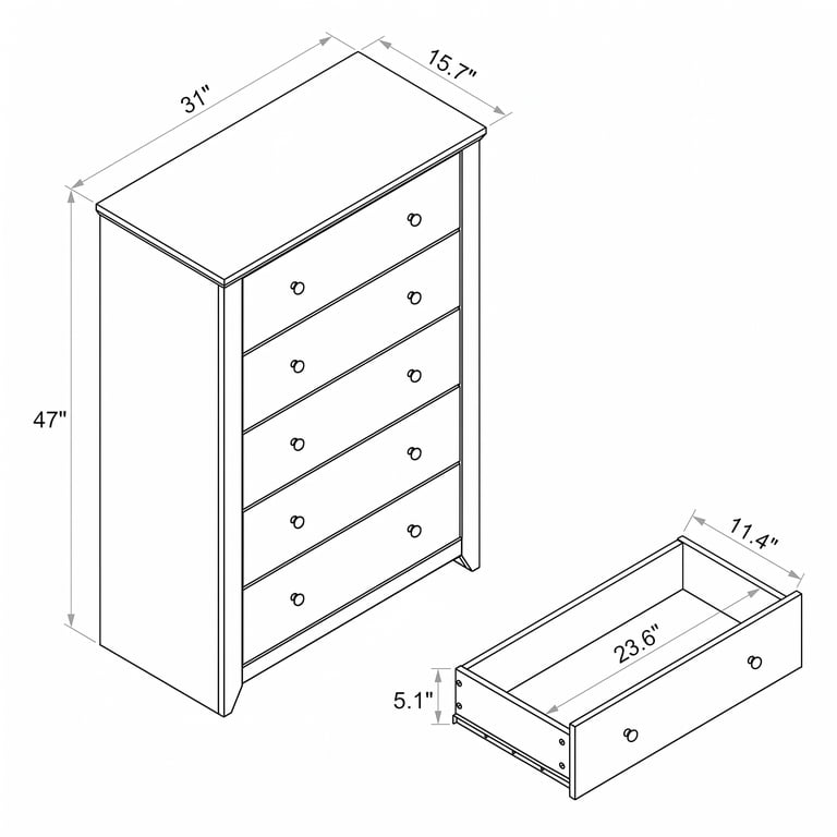 Prilinex 5-Drawer Tall White Dresser Chest photo 6