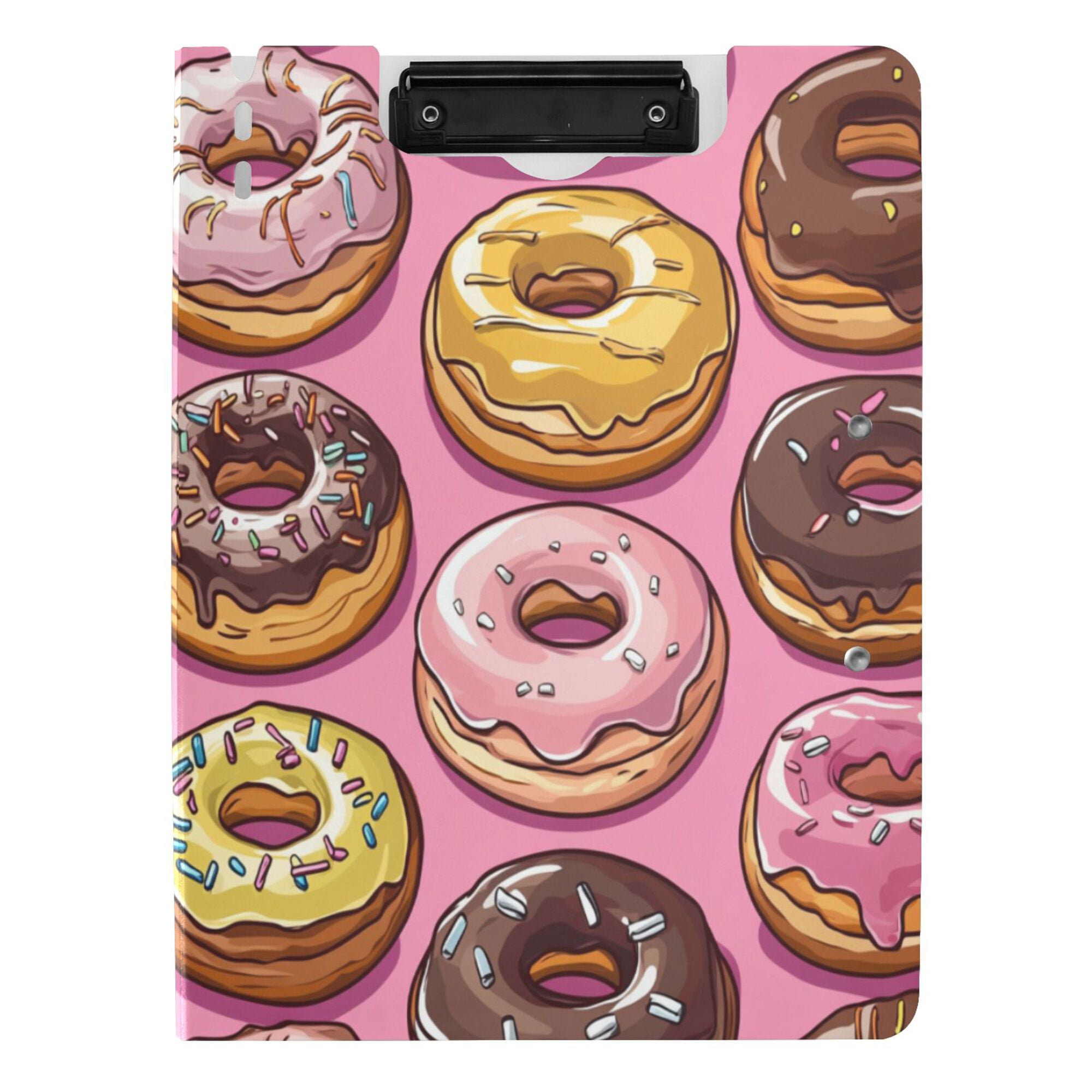 FORMRS A4 Clipboard Folder with Pen Holder Horizontal Foldable School Office Binder, Cute Doughnuts Pattern