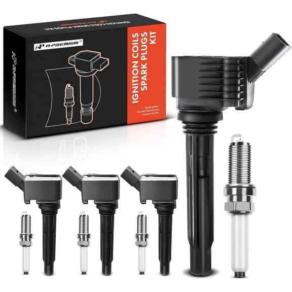 A-Premium Set of 4 Ignition Coil Pack and Iridium Spark Plugs Compatible with Volkswagen Jetta Passat Golf Beetle Audi A3 A4 A5 A6 TT Quattro Q5 Q7 2.0L