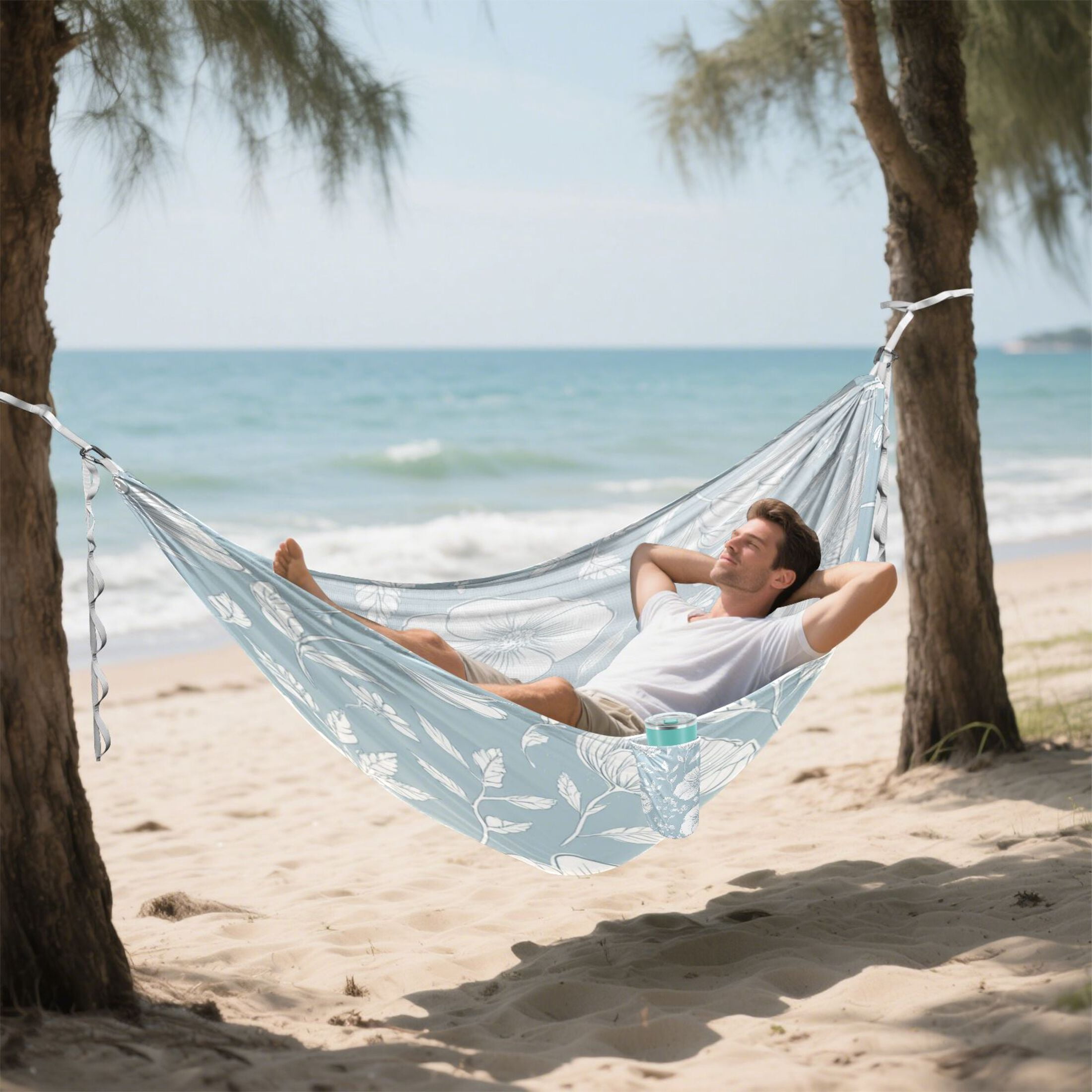 Hammock Camping Hammock Nylon Portable Hammock Travel Camping Hammock Blue Cartoon White Flowers