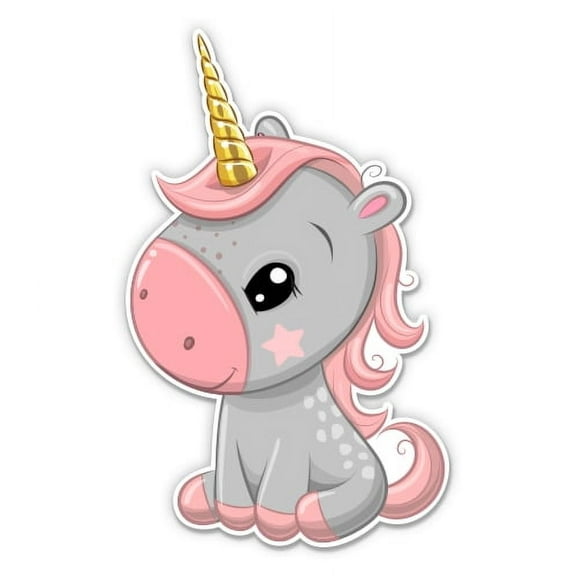 Adorable Gray Pink Unicorn - 3" Vinyl Sticker - For Car Laptop Water Bottle Phone - Waterproof Decal