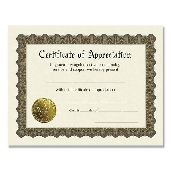 Great Papers! 930000 11 in. x 8.5 in. Appreciation Ready-to-Use Certificates - Ivory/Brown/Gold Colors with Brown Border (6/Pack)