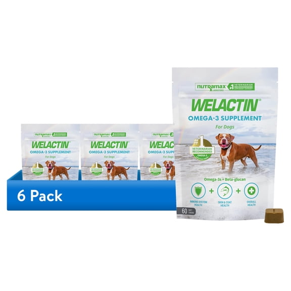 (6 pack) Nutramax Welactin Daily Omega-3 Supplement For Dogs, Skin & Coat Health Plus Overall Health, 60 Soft Chews