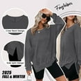 thumbnail image 3 of TEMOFON Womens Long Sleeve Tops Oversized Sweatshirts Waffle Knit Crew Neck Fashion Side Slits Casual Pullover Gray, 3 of 10