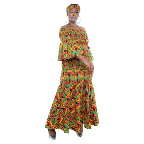 Kente Long Smocked Fish Tail Dress