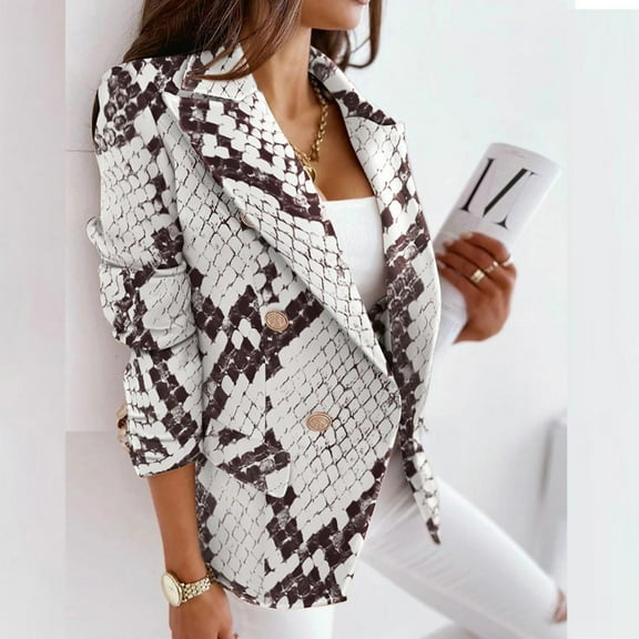 Aofany Womens Suit Office Blazers Business Attire Plaid Printed Long Sleeve Button Slimming Cardigan Coat Tops