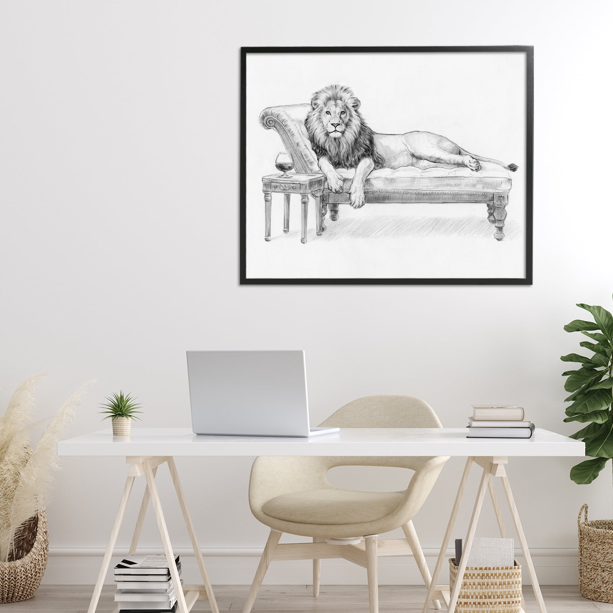 Stupell Industries Lounging Beast Lion Black Framed Giclee Art, design by Victoria Barnes