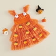 thumbnail image 2 of KAUOD Kids Toddler Halloween Outfit Flying Sleeve Pumpkin Tiered Tulle Dress Baby Girl Halloween Dress Sparkly Birthday Party Dress, 2 of 9