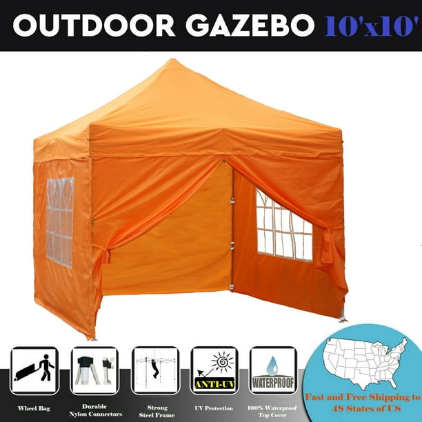 10 x10 Pop up 4 Wall Canopy Party Tent Gazebo EZ Orange 
