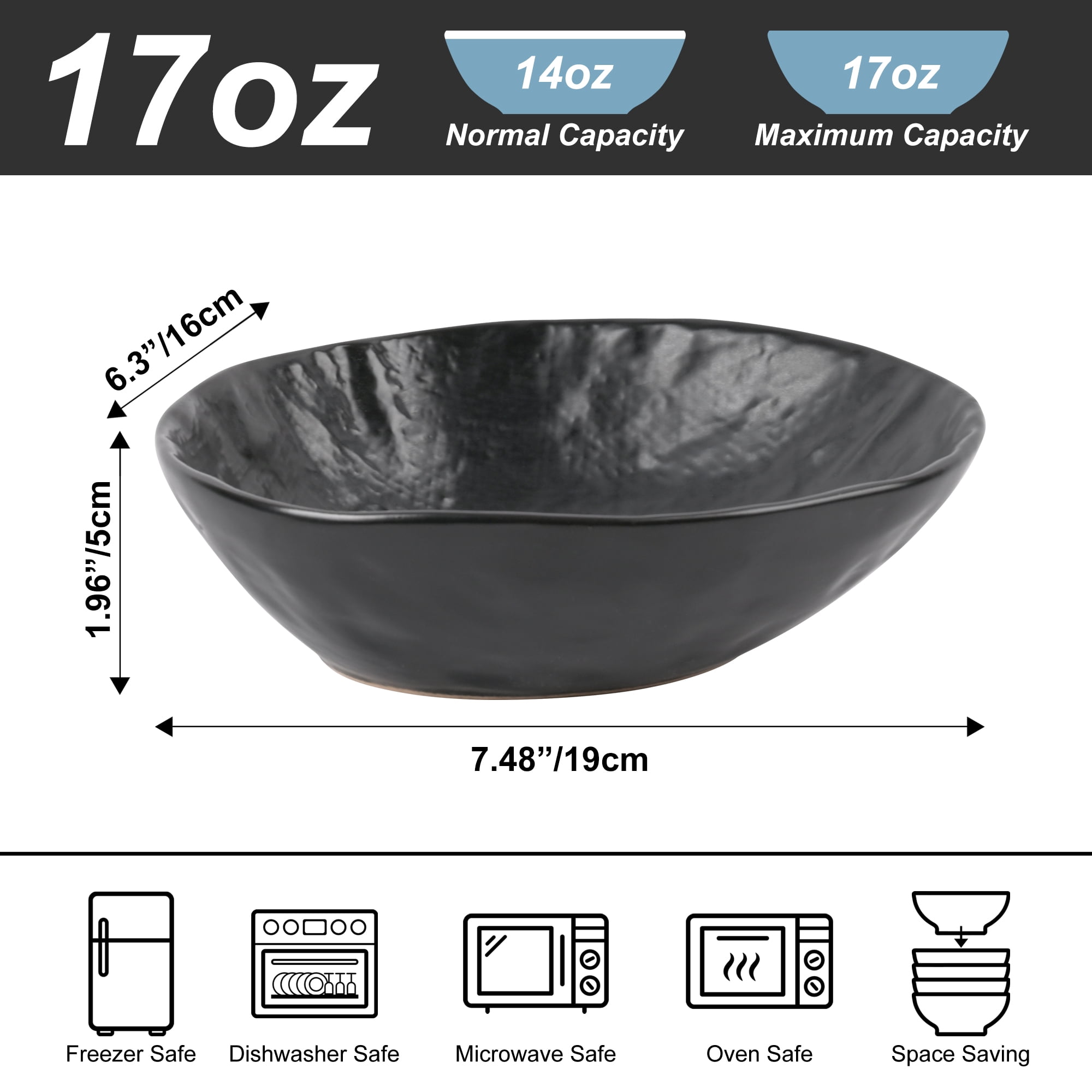 Linen Artisan Pasta Bowls Set of 4, 17oz Serving Bowls for Kitchen, Soup Bowl, Large Stoneware Bowls for Festivals, Housewarming, Dinnerware