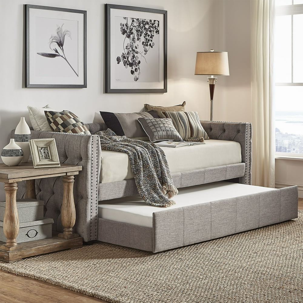 Weston Home Kenswick Tufted Upholstered Twin Daybed with Trundle, Gray