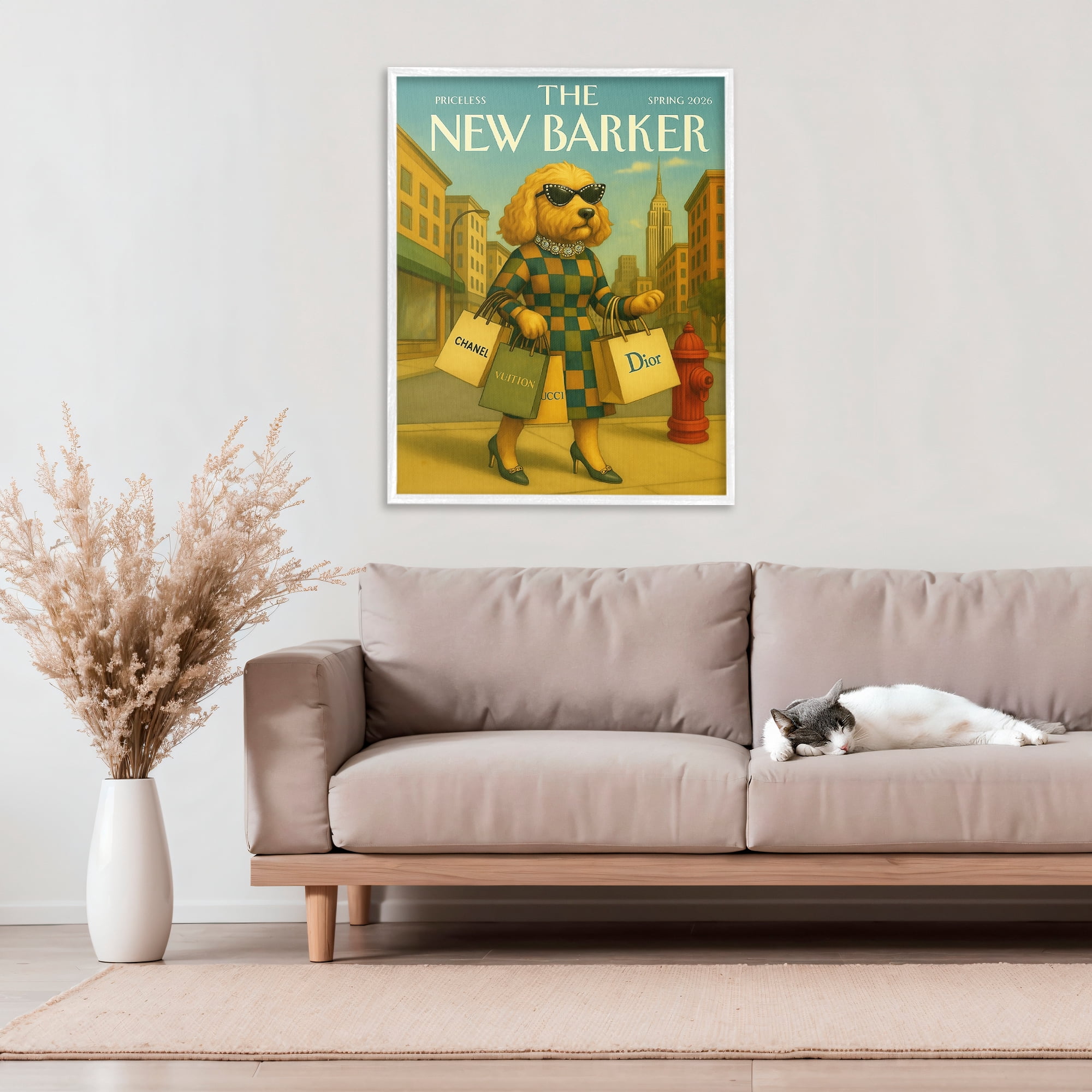 Stupell Industries New Barker Dog Magazine White Framed Giclee Art, design by Grotto Studios