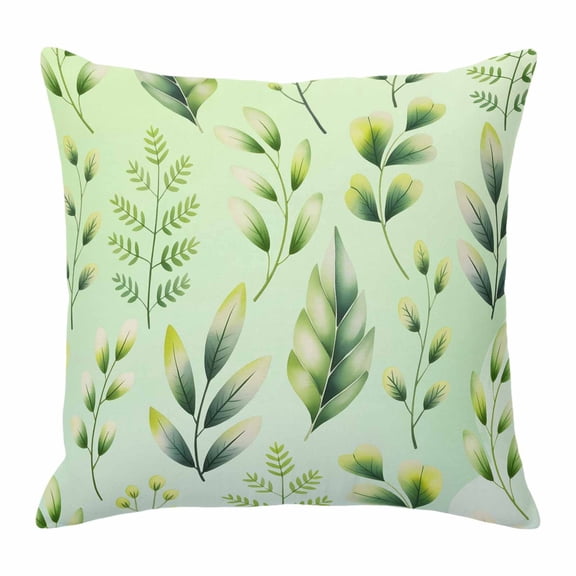 Throw Pillow Covers 20 x 20 Inch, Green Leaves Cotton Linen Pillows Cases, Summer Botanical Farmhouse Leaf Square Cushion Covers for Couch Sofa Bed