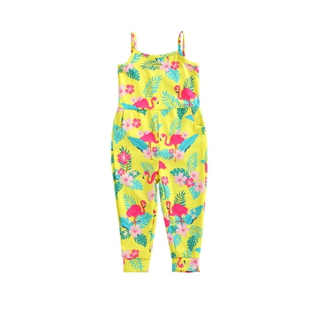 

Toddler Girls Kids Floral Jumpsuit One Piece Romper Sleeveless Strap Leopard/Sunflower Overall Pants Summer Clothes