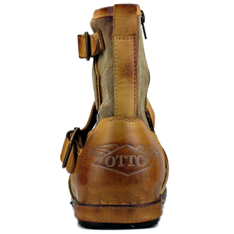 OSSTONE Moto Boots Chukka Boots for Men Fashion Zipper-up Leather
