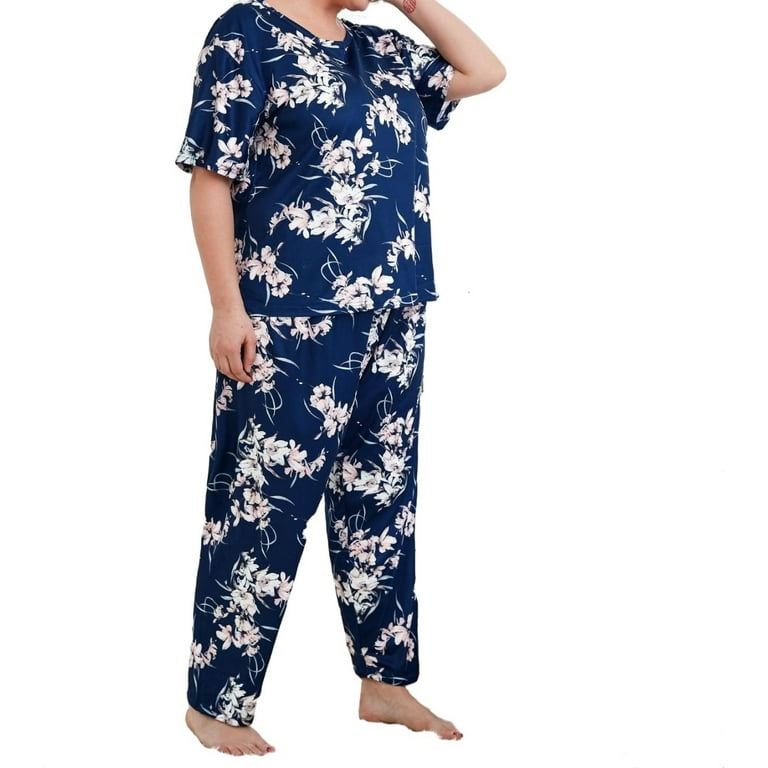 Wowens Plus Pajama Sets Floral Sleepware Lounge Navy Blue 3XL
