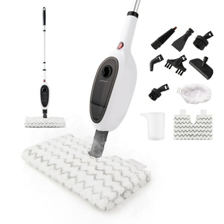 Reecoo Powerfresh Double-Sided Steam Mop, 10-in-1 Multi-functional for All Floors & Grout Cleaning, Black &White