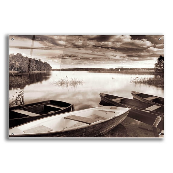 Epic Art 'Lake W Boats' by Jadei Graphics, Acrylic Glass Wall Art, 36"x24"