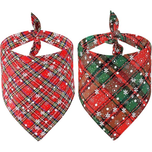 2 Pack Bandana pour Chien Noël à Carreaux Buffalo Flocon de Neige Foulard Triangle Bavoirs Ensemble Costume Accessoires Décoration pour Petits Moyens Grands Chiens Chats Animaux... (S)
