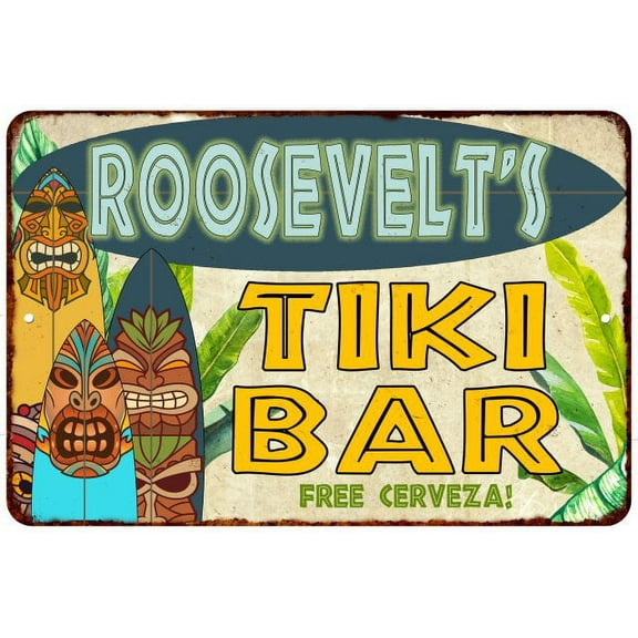 Roosevelt's TIKI BAR Island Sign Metal Wall Decor 8 x 12 High Gloss Metal 208120058418