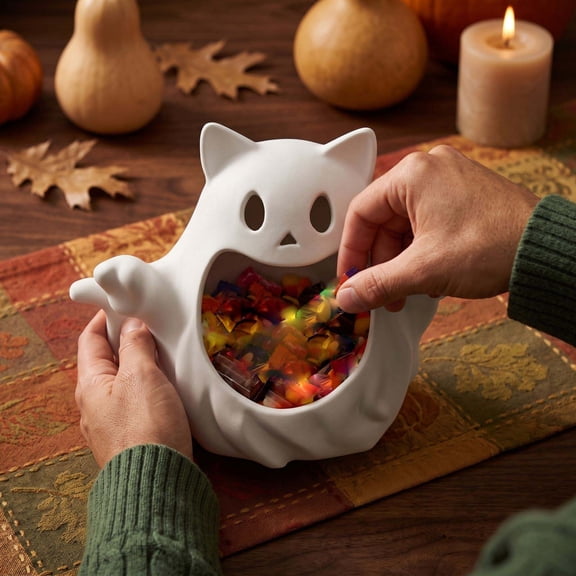 Halloween Candy Bowls, Ceramic Ghost Holders, Dish Candle Holder for Tiered Tray, Ornament Tableware Centerpieces, Gifts and Party Decorations