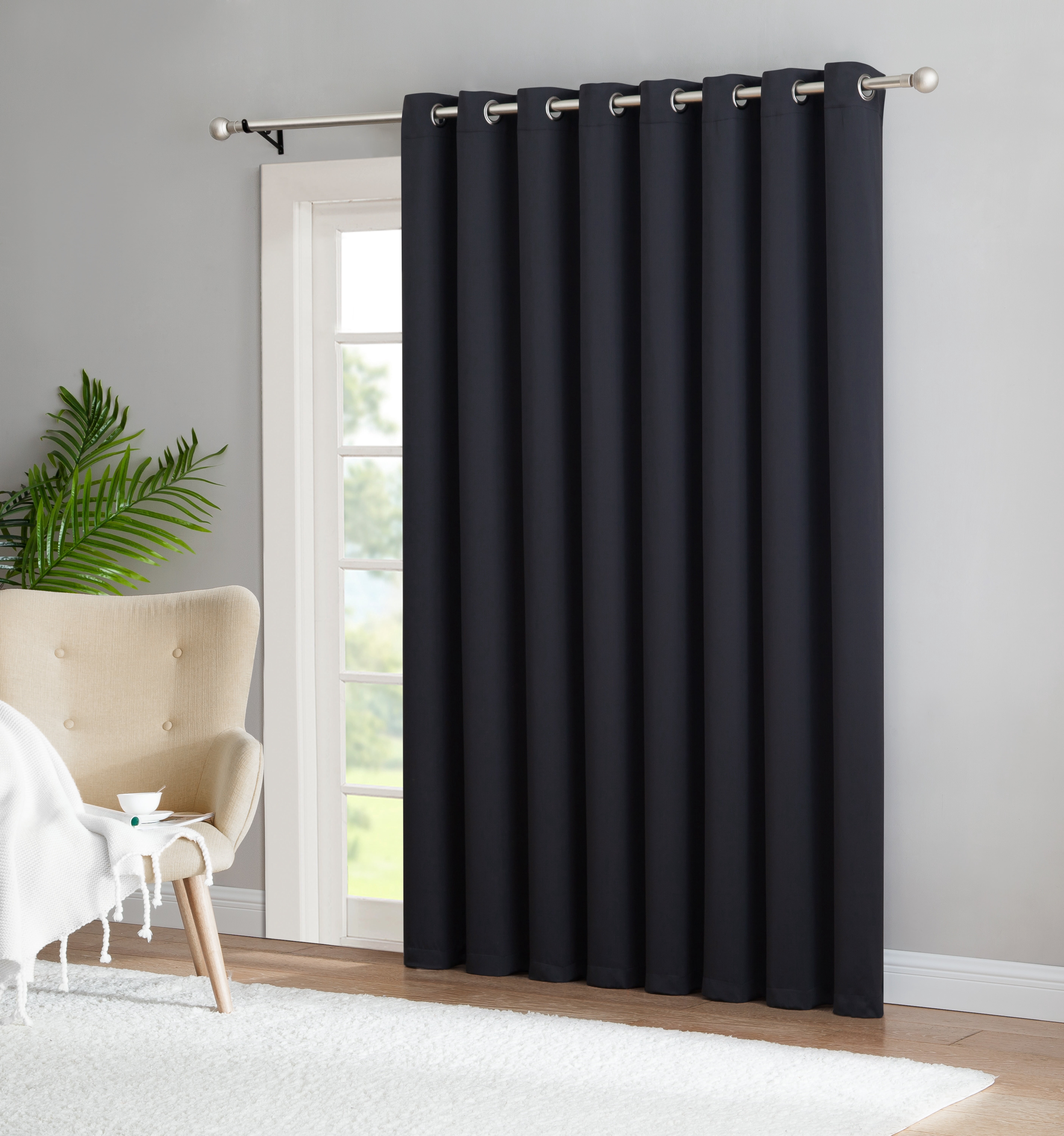 DecoSource Black Patio Panel Blackout for Sliding Glass Door Thermal Insulated Curtains, 102 in x 96 in - Black