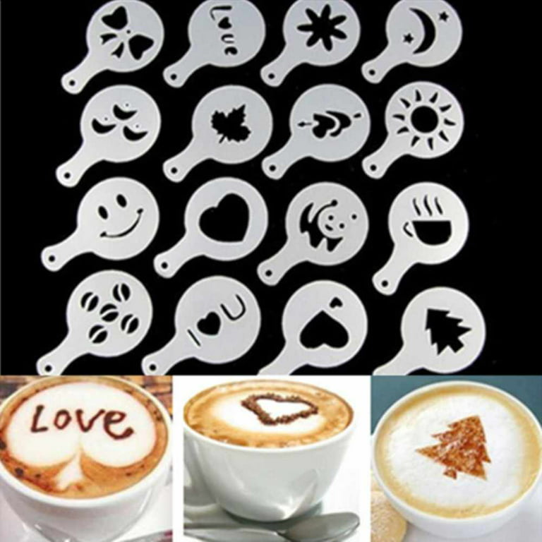 16Pcs/Lot Coffee Latte Cappuccino Barista Art Stencils Cake Duster  Templates Coffee Accessories