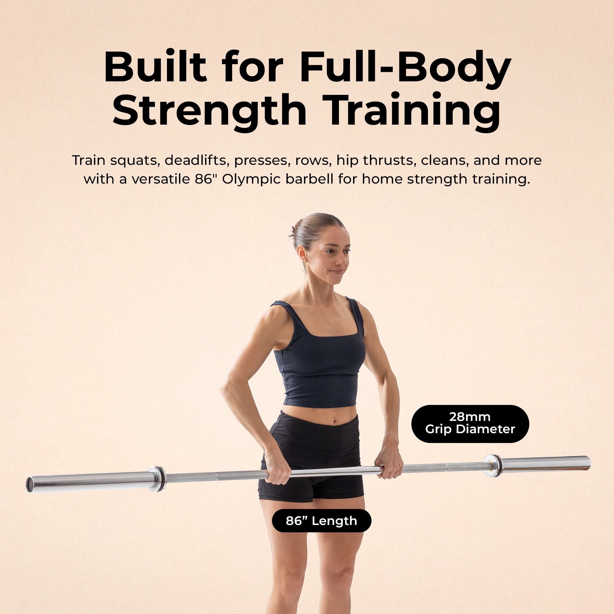 Sunny Health & Fitness 86” (7 ft) Olympic Barbell Bar with 28mm Shaft Diameter - SF-OB04-86-28