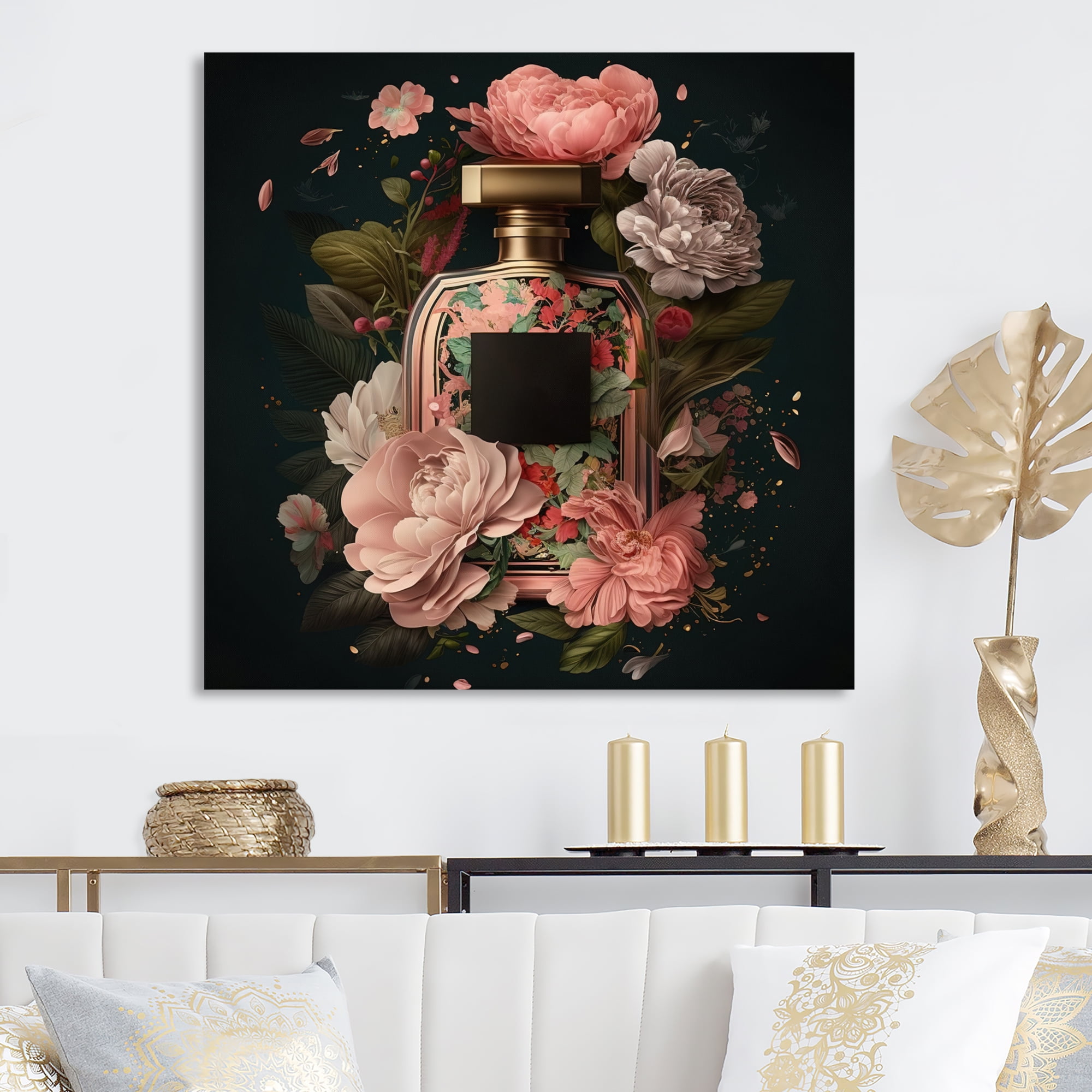 Designart Elegant Floral Perfume Bottle I Canvas Wall Art