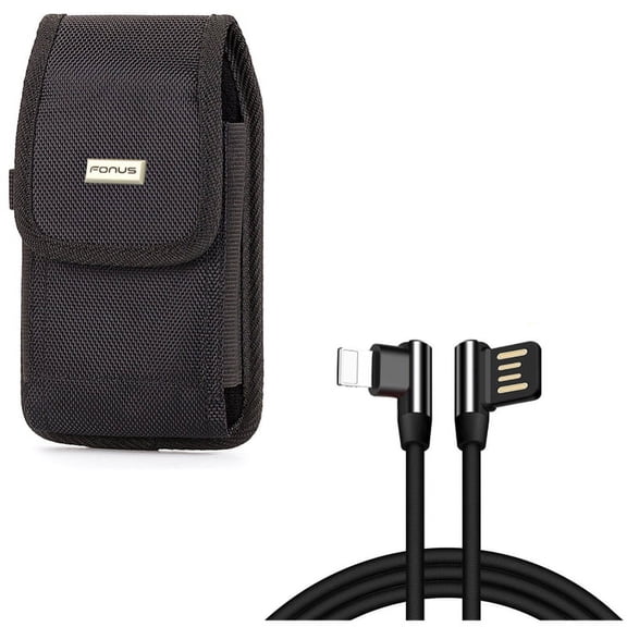 Case Belt Clip w Angle USB Cable for iPhone XR - Swivel Holster Rugged Cover Pouch, 10ft Charger Cord Power Wire Sync Compatible With iPhone XR