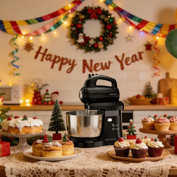 Stand Mixer Hand Mixer Kitchen Electric - 2-IN-1 3.2 QT Auto-Rotating Bowl & Beater Tilt- Small Standing Mixer, 250 Watt 5-Speed with Boost Household Mixer with Beaters & Dough Hooks