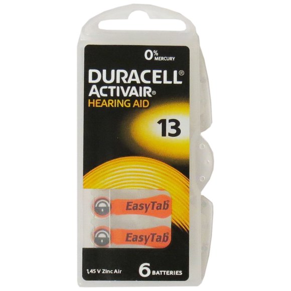 30-Pack Size 13 Duracell Easy Tab Hearing Aid Batteries (DA312)