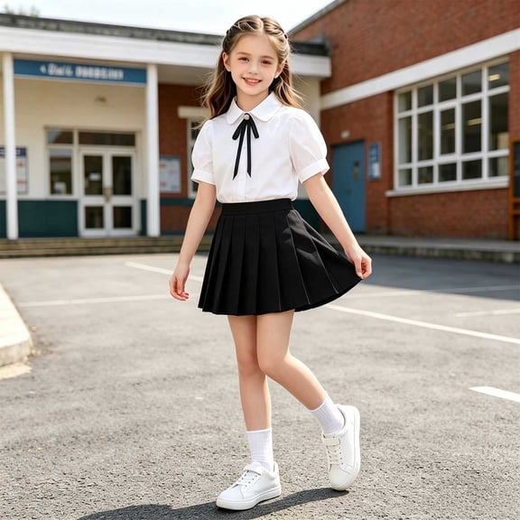 SOOMLON Uniform Outfit for Girls 2 Piece Skirt Set Lapel Button down Blouses Classy Pleated Skirt Campus Clothes Set