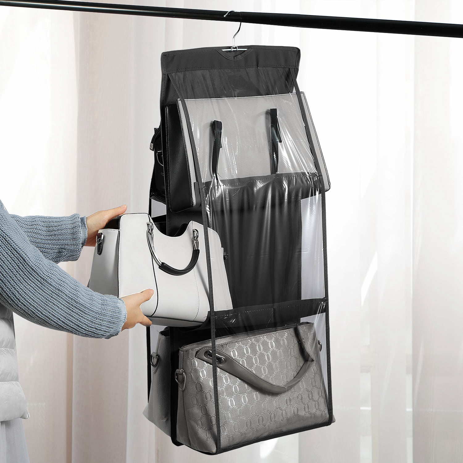 iMountek Hanging Purse Organizer For Closet 6 Pockets Clear Handbag ...