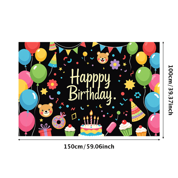 Colorful Birthday Themed Banner with Balloons Cupcakes and Stars Happy Birthday Party Decoration Backdrop Photography Props for Birthday Party Celebrations Photo Booth Backgrounds