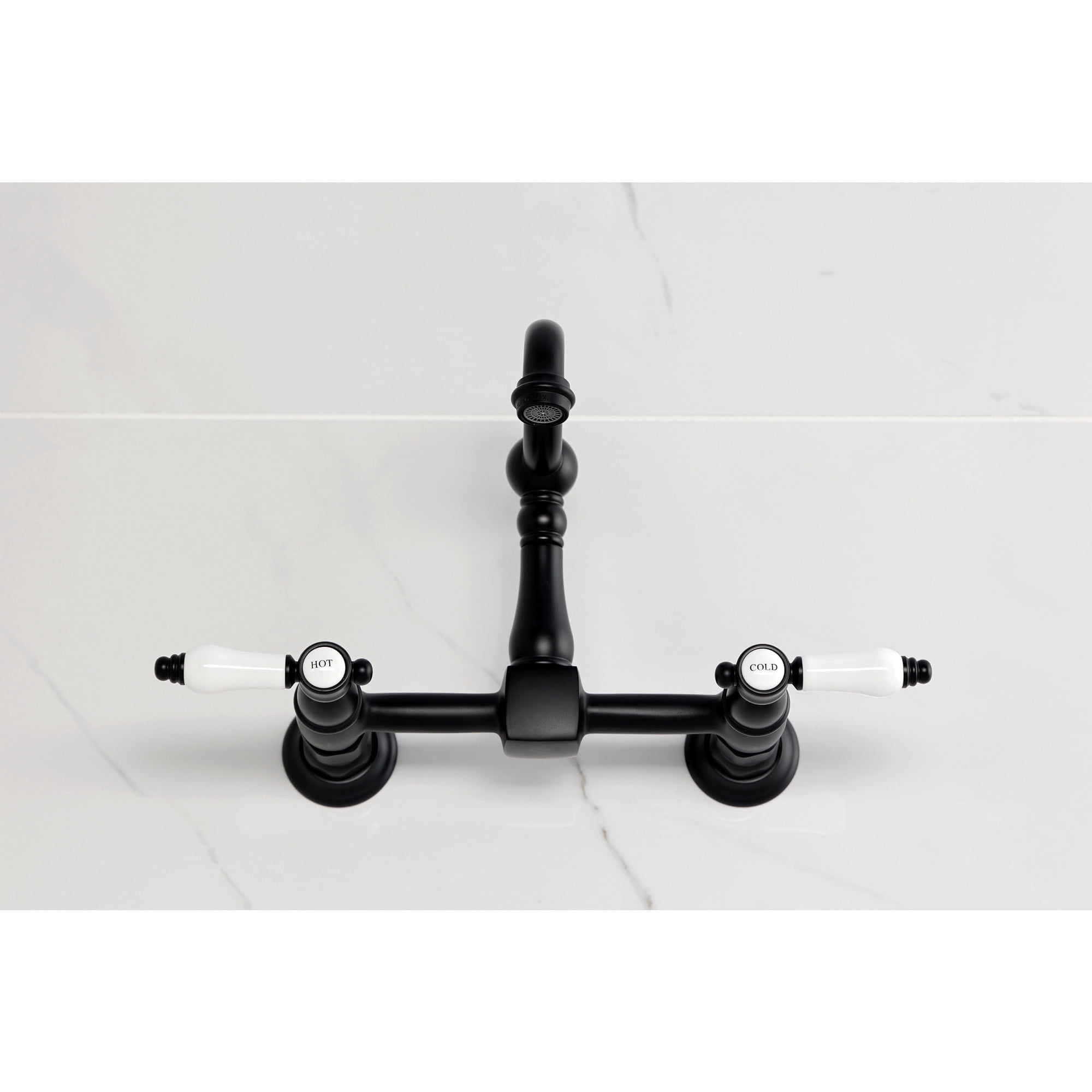 Kingston Brass KS2440BPL Bel-Air Double-Handle Wall-Mount Bridge Kitchen Faucet, Matte Black