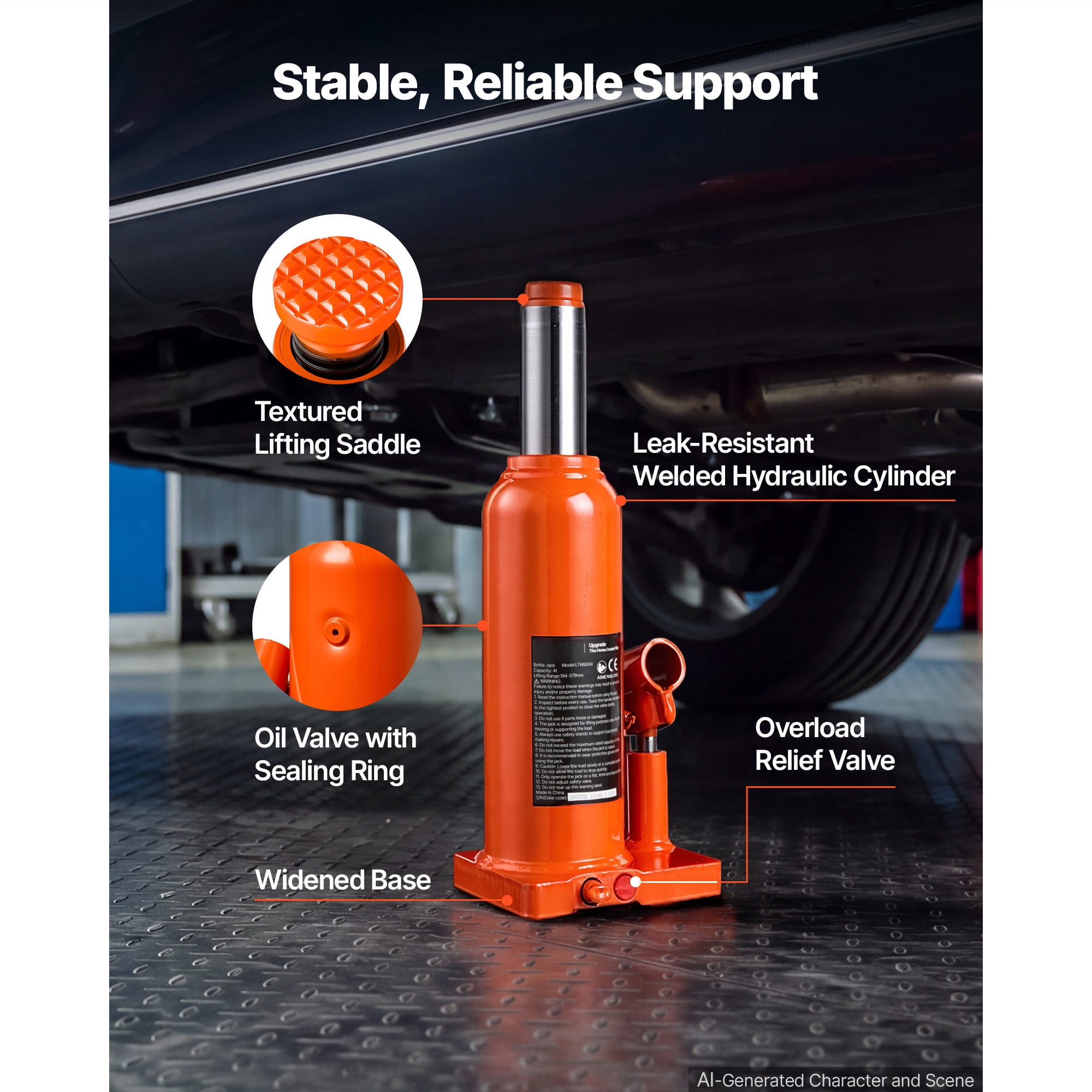 KFFKFF Hydraulic Bottle Jack 4 Ton (8818.5 lbs) with 7.64"-14.92" Lifting Range, Suitable for Midsize Sedans, SUVs, Durable Multi-Directional Jack with Carrying Case and Extended Handle