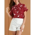 thumbnail image 6 of MODA NOVA Junior's Floral Tie Neck Ruffle Short Sleeves Blouse Top Red XXL, 6 of 6
