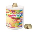 thumbnail image 3 of Birthday Piggy Bank, Vivid Colored Frameworks Many Balloons and Cupcake Cherry Hearts Print, Ceramic Coin Bank Money Box for Cash Saving, 3.6" X 3.2", Multicolor, by Ambesonne, 3 of 4