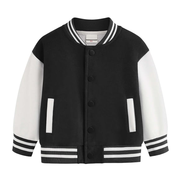Qopobobo Kids Bomber Jacket Kids Baseball Jackets Boys Girls Fit Varsity Jacket Casual Lightweight Plain Button Cardigan School Coat Black,12-18 Months