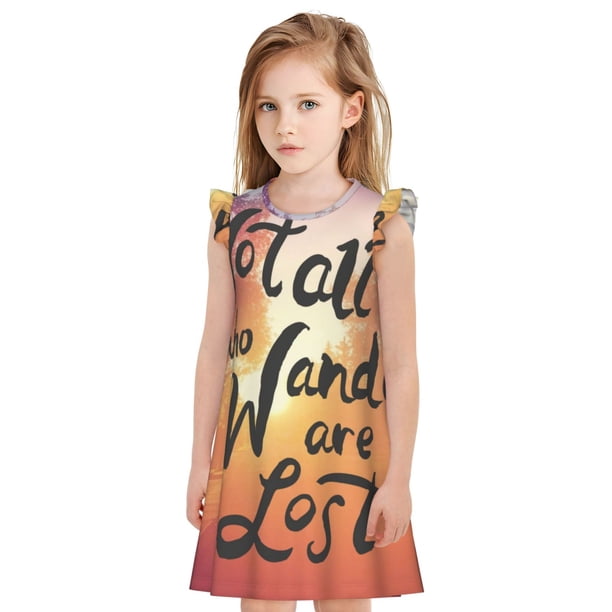 Fotbe Not All Who Wander Are Lost Vestido de Dormir para Niñas de 3 a 10 Años, Mangas Cortas, Estilo Princesa, Pijama Camisón con Mangas Voladas-Medium