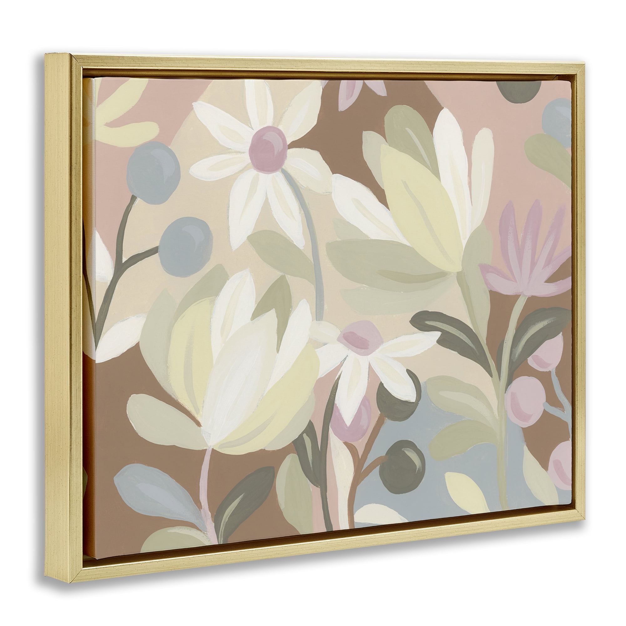 Stupell Industries Modern Tangled Blooms Plants & Flowers Painting Gold Floater Framed Canvas Art Print Wall Art, 21 x 17