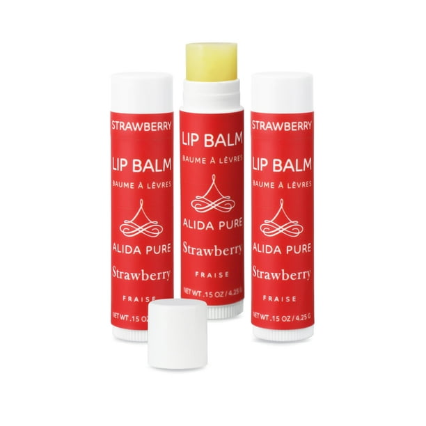 Colección de bálsamos labiales Alida Pure Strawberry, veganos, sin cera de abeja, con aceite de aguacate, aceite de jojoba orgánico y vitamina E. Hidratante natural para labios secos y agrietados. Set