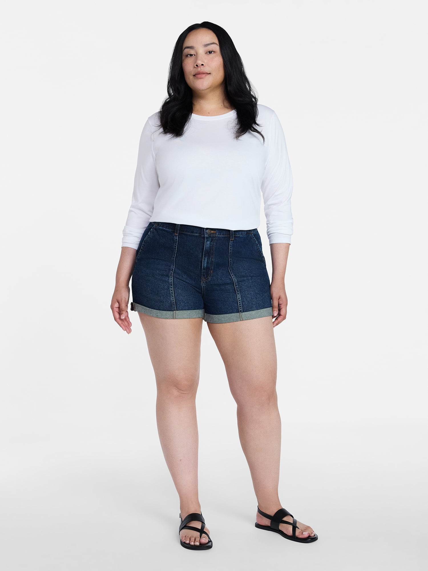Time and Tru Women's High Rise Utility Shorts, 3.5" Inseam, Sizes 0-22