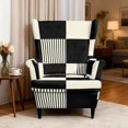 thumbnail image 3 of HUISEFOR Wingback Chair Covers, Stretch Wingback Armchair Slipcover, 2 Piece, 1 Wing Cover & 1 Cushion Cover, Full Protection, Black White Block Stripe, 3 of 7