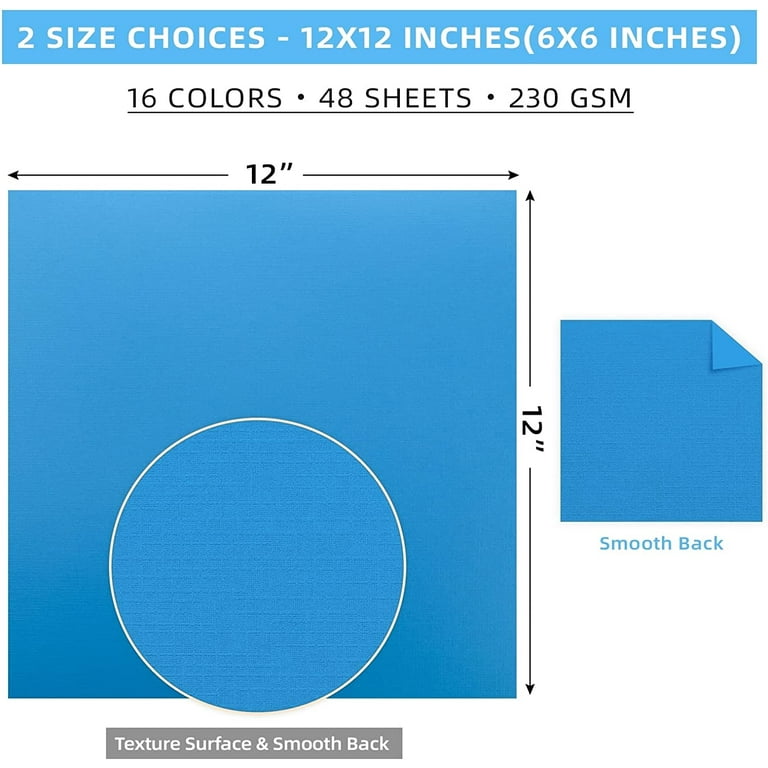 48 Sheets 12x12 Double-Sided Colored Cardstock Paper, 230gsm, 16 Colors,  Acid and Lignin Free, for Crafts and Cards 