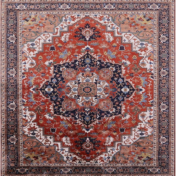 Ahgly Company Indoor Square Mid-Century Modern Khaki Rose Pink Oriental Area Rugs, 7' Square