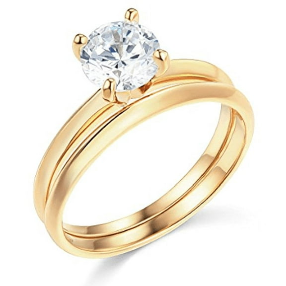 1.30 Ct Round Cut Engagement Wedding Ring Set Real 14K Yellow Gold Matching Band